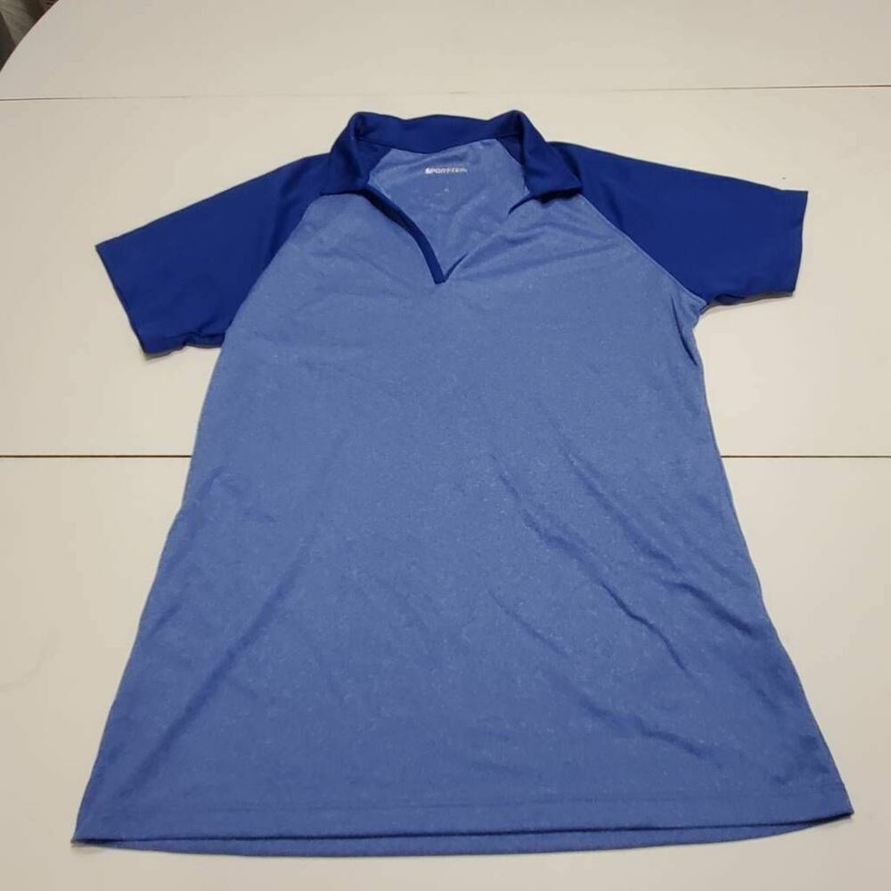 SportTek Shirt Womens Small Polo Blue Short Sleeve Spread Collar V Neck Pullover